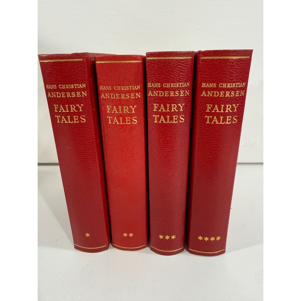 Hans Christian Andersen Fairy Tales 4 Volume Set Flensted Denmark Red Gilt Edges